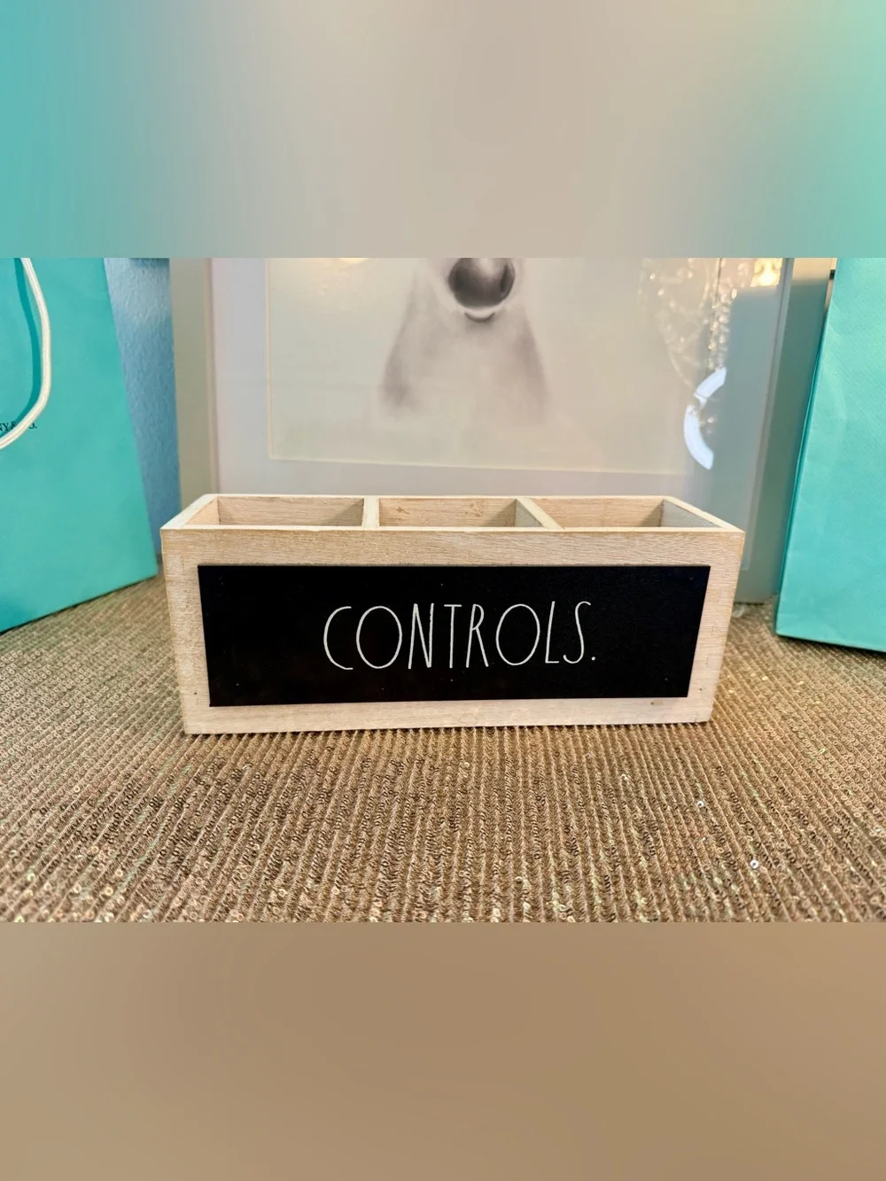 🌸H46 - Rae Dunn - Wooden Controls Desk Organizer - Black and Natural📺🛍️